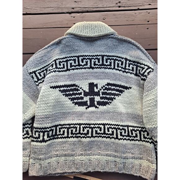 Cowichan Sweater Cardigan L Chunky Wool Knit Eagle Thunderbird Handmade Canada - Picture 6 of 6